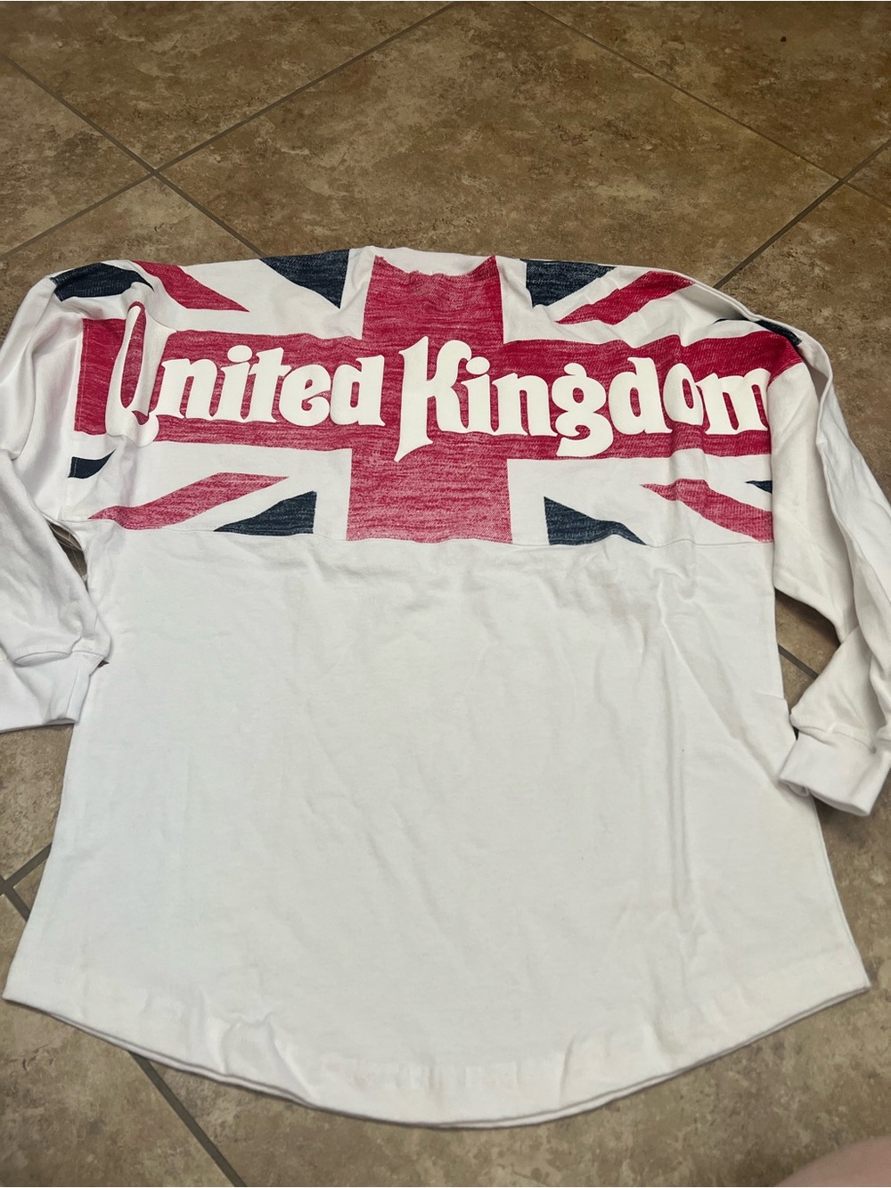 Disney White Long-Sleeve Tee with Red & Navy Union Jack Graphic